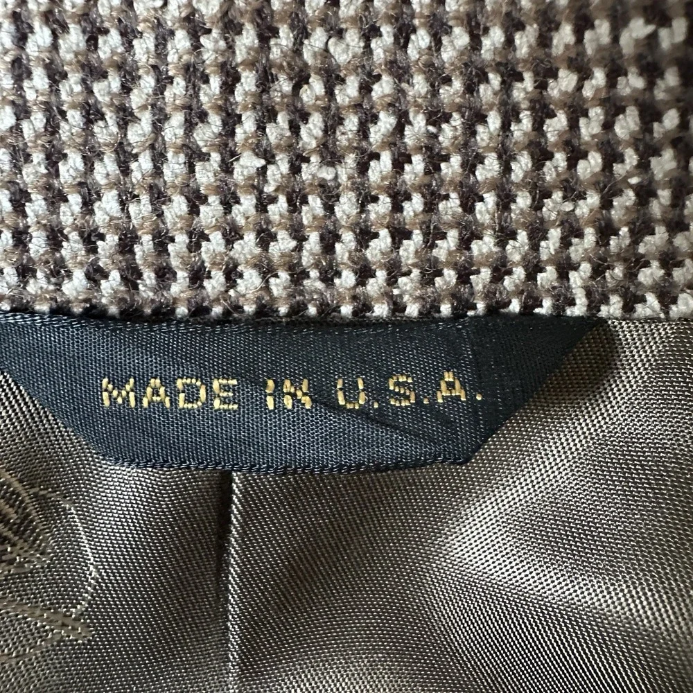 VTG Marvin Brown Dallas Canterbury Wool Silk Blazer Jacket 41L Brown Houndstooth